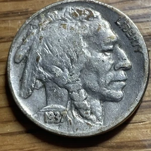 1937 Buffalo Nickel Philadelphia ss? Full Date Detail Indian Head Bison 79,5 M - Bild 1 von 2