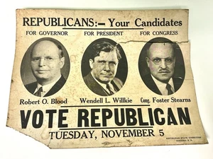 1941 Politisches Poster Robert O Blut für Gouverneur New Hampshire Republikaner 7x14 - Bild 1 von 7