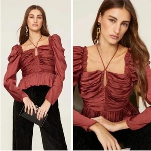Ulla Johnson Mirelle Ruched Satin Top Desert br Rose Long Sleeve Women's Size 2 - Picture 1 of 12