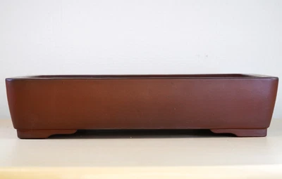 Japanese Bonsai Pot Tokoname YAMAAKI 12.3"(31.2cm) Brown Unglazed Rectangle Y854 - Image 1 of 4