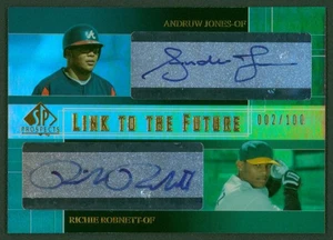2004 SP Prospects ANDRUW JONES RICHIE ROBNETT RC Link to the Future Auto #/100 - Foto 1 di 2