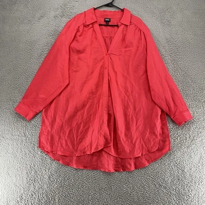 Blusa INC Top Mujer 3X Rosa Lino Botón Frontal Túnica Cápsula Playa Costera Foto 1 de 4