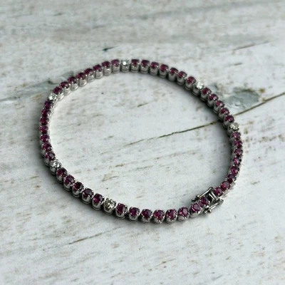 Bracelet White Gold 14k 585 with Diamonds and Ruby 0,60 ct. Women Jewelry - Image 1 of 4