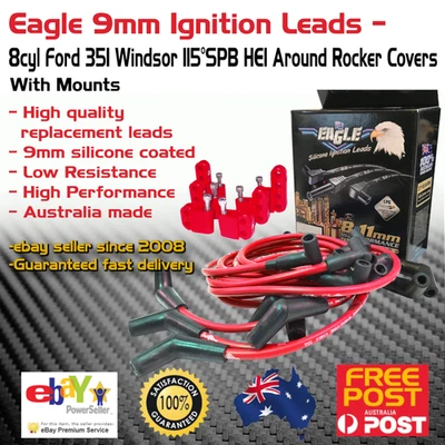 Eagle 9mm Ignition Leads V8 Ford 351 Windsor 115°SPB HEI Around R/C + Mounts Red - Image 1 of 4