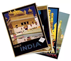 Set Of Four - India 1940 Vintage Re Print Travel Poster 45.7cm X 61cm Taj - Picture 1 of 1