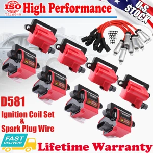 D581 Ignition Coil Set &Spark Plug Wire 8 Pack For Chevy GMC 4.8L 5.3L 6.0L 8.1L - Picture 1 of 12