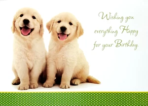 Grußkarte Happy Birthday Golden Retriever Labrador Welpen Glückwunsch - Bild 1 von 2