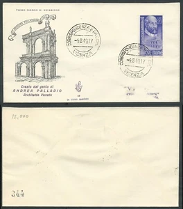 1949 ITALIA FDC VENETIA 28 PALLADIO NO TIMBRO ARRIVO - CG - Picture 1 of 1