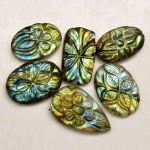 6Pcs 85Cts Natural Labradorite Carving Loose Gemstone Lot 25x14 20x10mm #R-13648 - Picture 1 of 5