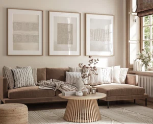Set of 3 Nordic Neutral Beige Minimalist Abstract Modern Wall Art, Home Decor - Picture 1 of 3