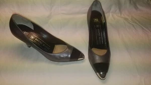 Vintage Bruno Magli Silver Tip Graphite Gray and Black Pumps - Picture 1 of 11