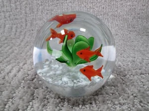 Swimming Fish Bowl Aquarium Paperweight Art Glass Goldfish - Picture 1 of 6