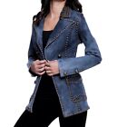 Adore Women's Small Studded Denim Jacket NWT Blue Double Breasted Flap Pockets
