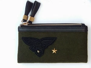CARPISA WALLET KHAKI GREEN MILITARY FELT/BLACK LEATHER NEW AUTHENTIC - Picture 1 of 4