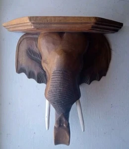 Estante/cormbeles de madera tallados a mano para safari elefante montados en la pared 13"X 14"X 7" - Imagen 1 de 23