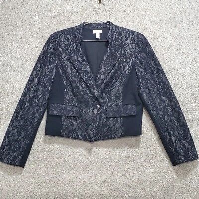 Куртка женская Chico's Blazer 1 M черная кружевная с цветочным рисунком однобортная укороченная - Изображение 1 из 4