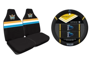 SET OF 2 GOLD COAST TITANS NRL FRONT CAR SEAT COVERS + STEERING WHEEL COVER - Picture 1 of 1