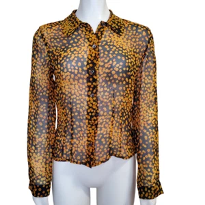 Luca Luca Sheer Silk Blouse size 40/8 Polka Dot Leopard Autumn Print Made Italy - Picture 1 of 10