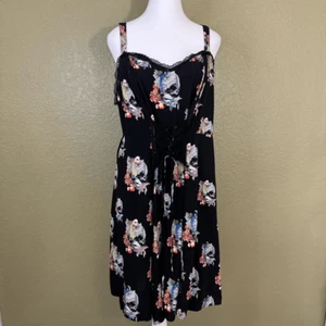 Tripp Women's 2X Corset Slip Dress Black Skull Koi Fish Print Lace Trim Gothic - Picture 1 of 7