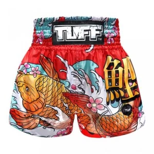 TUFF Muay Thai Shorts Red Japanese Koi Kickboxing Trunks MuayThai Fight Shorts - Picture 1 of 12