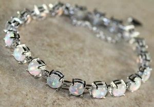 Bracciale tondo argento elegante opale bianco fuoco donna regalo - Foto 1 di 2
