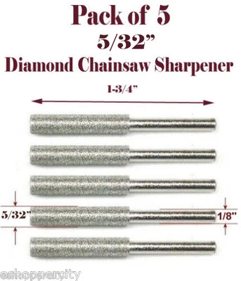 MTP 5 Pc 5/32" Diamond Chainsaw Sharpener Burr Stone Round File Fits 1453 4mm