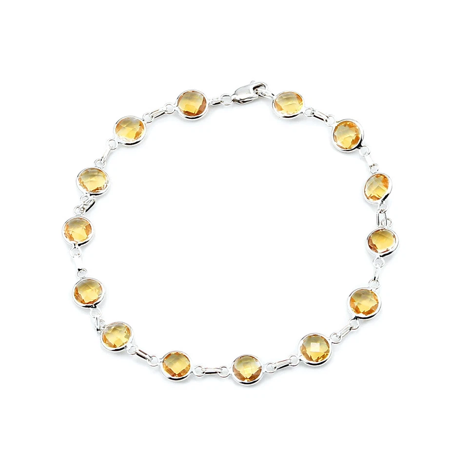Brazalete de oro blanco de 14K de corte elegante con piedras preciosas de citrino de 8,5 pulgadas Foto 1 de 1