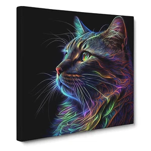 Stampa tela arte al neon gatto arte da parete immagine incorniciata arredamento casa grande - Foto 1 di 4