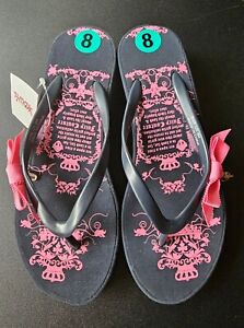 JUICY COUTURE Smells Like Couture Navy/Pink WEDGE FLIP FLOP 7.5-8 Pink Bow NWT  
