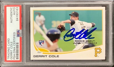 Tarjeta de novato firmada por Gerrit Cole 2013 Topps #265 autógrafo de los Piratas Yankees PSA/DNA Foto 1 de 3