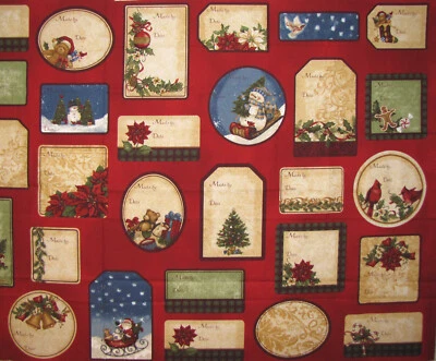 Painel de etiquetas de presente Holly Jolly Elizabeth Brownd para Robert Kaufman 23x43 - Imagem 1 de 4