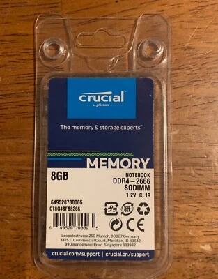 Crucial 8GB DDR4-2666 SO-DIMM 1.2V CL19 Memory - Image 1 of 2