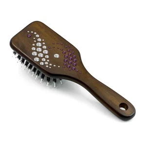 Wooden Hair Brush HBMB-22.6 created with Swarovski® "Ying and Yang Amethyst" - Picture 1 of 4