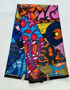 African Fabric/ Ankara - Fuchsia, Orange, Blue, Pink 'Kahina', YARD or WHOLESALE - Picture 1 of 5