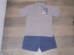 Gap Kids blue shorts with matching gray skull n cross bones polo shirt boys 6 - Picture 1 of 6
