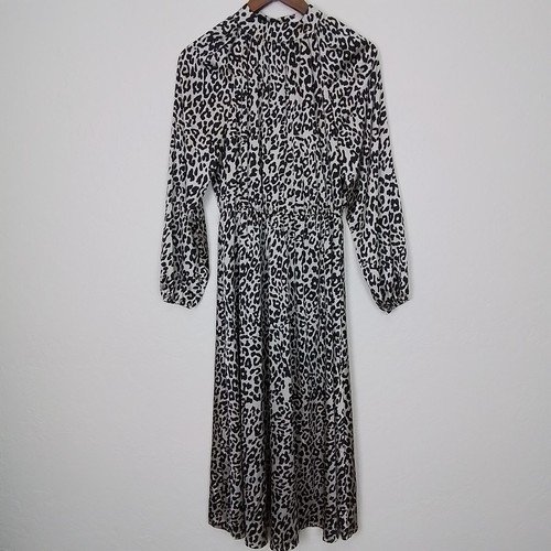 VETEMENTS Abito donna midi loft seta tg 8 nero beige leopardato manica lunga collo alto finto