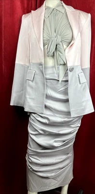 US 10 NUEVO CON ETIQUETAS Alex Perry 3 Piezas Rosa Plata Ocasión Traje Chaqueta Falda Blusa Alcott Foto 1 de 4