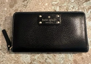 Kate Spade Zip Around Wallet Wellesley Neda Black Pebbled Leather - Bild 1 von 4