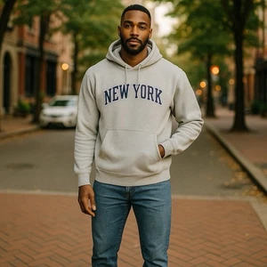 NEW YORK Adult Size Medium PreOwned Gray Hoodie Sweatshirt - NYC Port & Company - Picture 1 of 11
