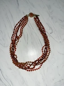 Orange Bead Woven Braided Necklace Gold Clasp - Picture 1 of 5