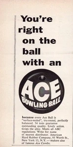 Ace Bowling Ball Print Ad 1954 Ace American Hard Rubber Company New York - Picture 1 of 1