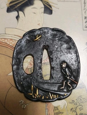 【the oarsman】 TSUBA Samurai Swordguard Japanese KatanaBlade antique Art edo - Image 1 of 4