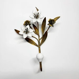 Vintage Italian Tole Porcelain Metal Flower Wall Hook MCM Hollywood Regency - Picture 1 of 10