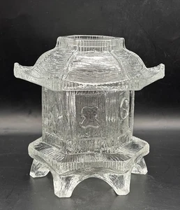 Vintage Le Smith asiatische Pagode Glas Fee Lampe klar Teelicht Halter Windlicht - Bild 1 von 7