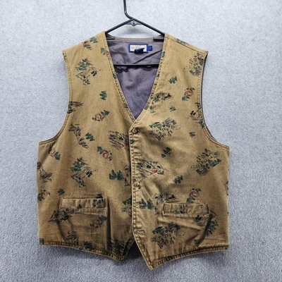 Chaleco Tallado con Volantes De Colección Para Hombres Grande Marrón Hecho en EE. UU. Aire Libre Senderismo Campamento Estampado Años 90 Foto 1 de 4