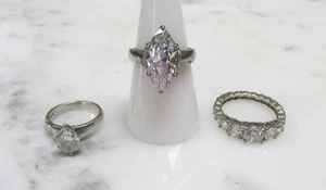 Women's Misc. Lot of 3 Sterling Silver Rings w/ Clear Stones 15.2grams ~ 1-D329 - Picture 1 of 8