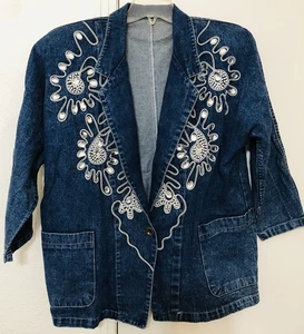 Vintage Jeansjacken/Blazer Oversize aufwendige Strass Perlen 3/4 Ärmel - Bild 1 von 16