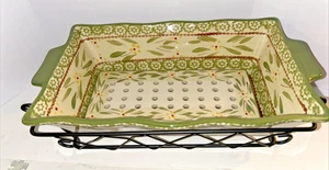 TEMP-TATIONS Old World Green Loaf Pan Drain Rack And Metal Basket with Handles - Picture 1 of 16