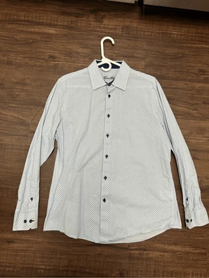 Tasso Elba Algodón Azul Geométrico Abotonable, Talla Grande Foto 1 de 4