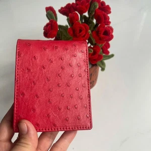 Red/Red Doubeside Genuine ostrich Body Leather Skin Men's Bifold Wallets - Picture 1 of 13
